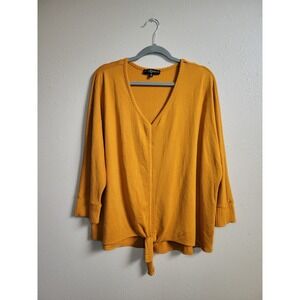 Fred David Womens Front Tie Extra Soft Casual Career Blouse Mustard Sz 2X